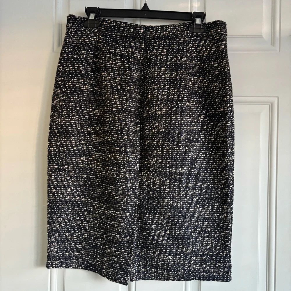 J. Crew Faux Wrap Navy/Off-White Tweed Pencil Skirt, Size 8